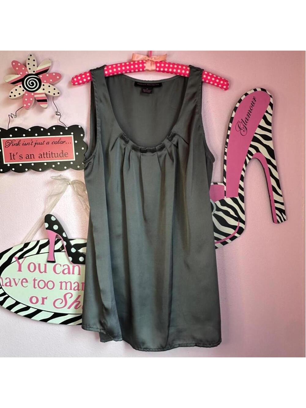 Gray satiny going out top, size M
